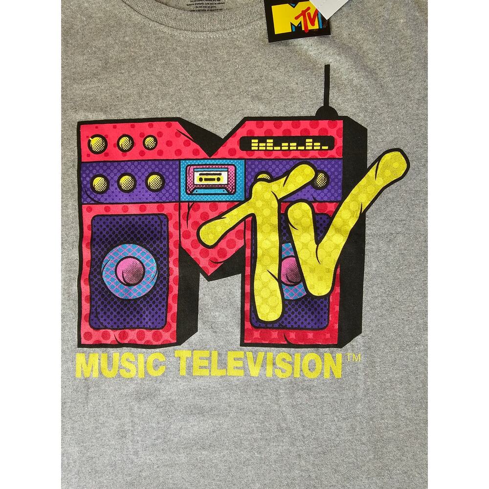 MTV Gray Graphic T-Shirt Short Sleeve Music Television New With Tags Adult Med